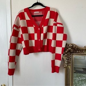 Red/White Checkered Cardigan